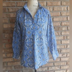 Land's End Paisley Print Pop Over Long Sleeve Supima Cotton Top.